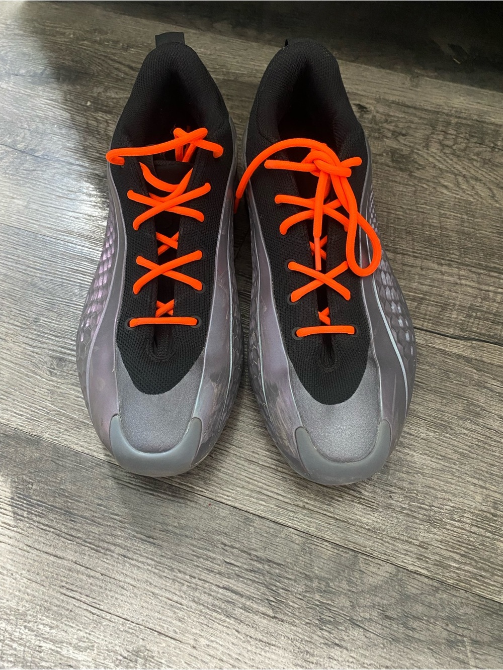 AE 1s Gray Athletic Sneakers with Orange Laces